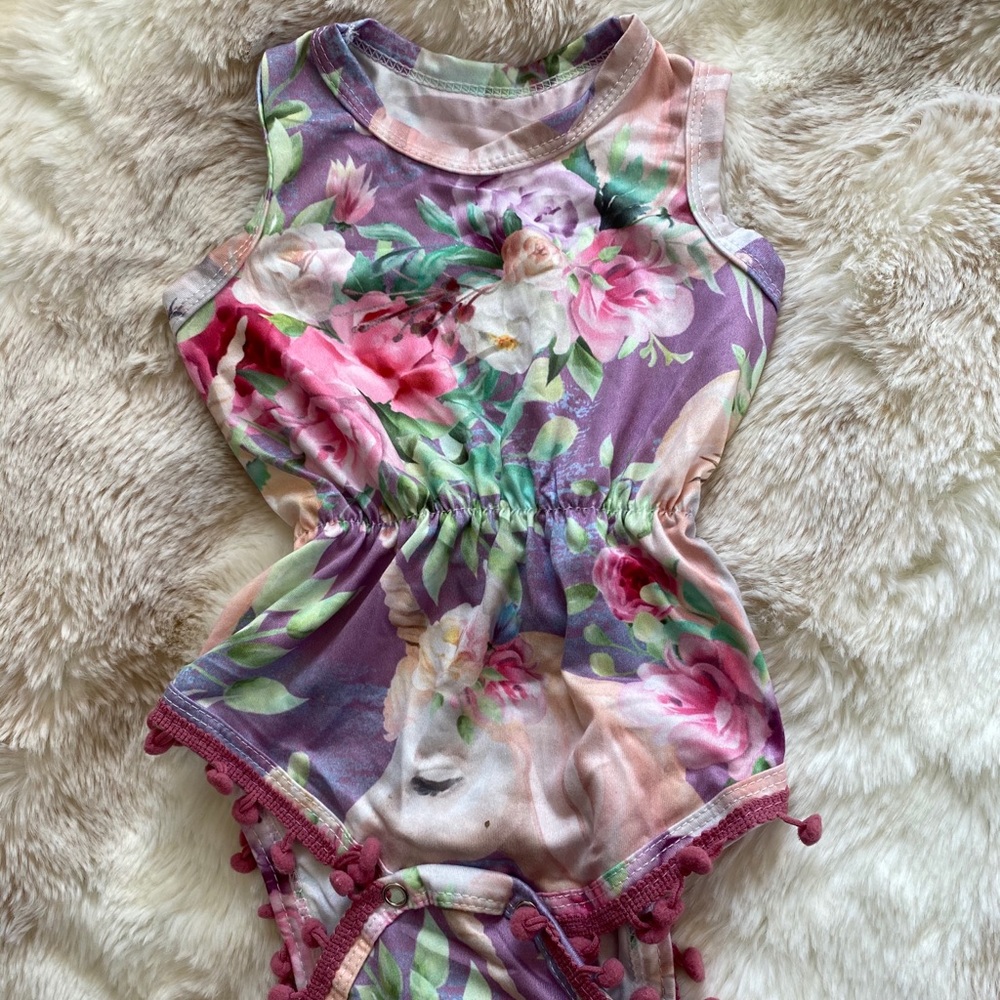 Unicorn and floral baby romper NWOT